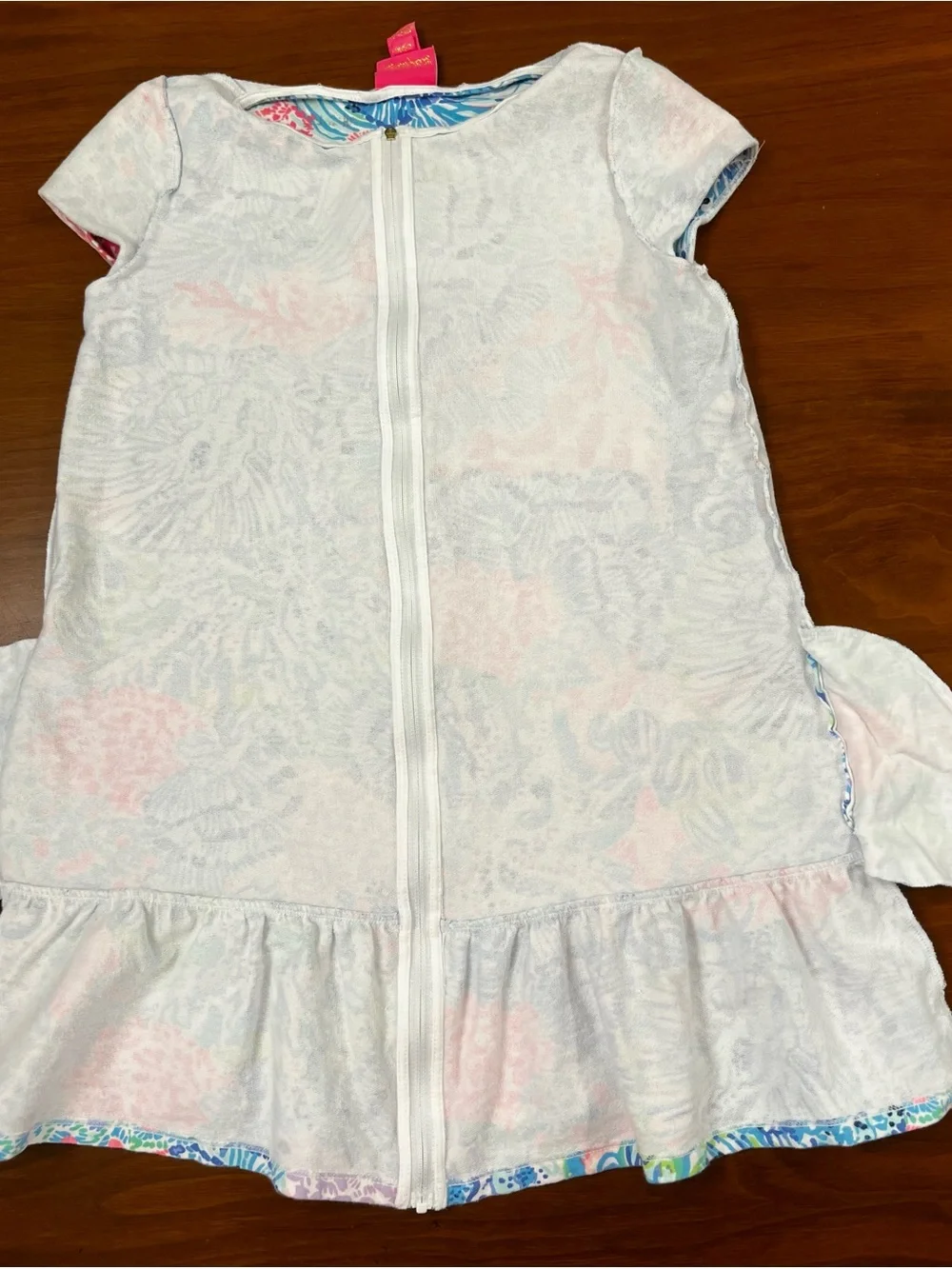 Lilly Pulitzer Girls Ivy Beach Cover Up Dress Size XL (12-14) Blue Pink Coral